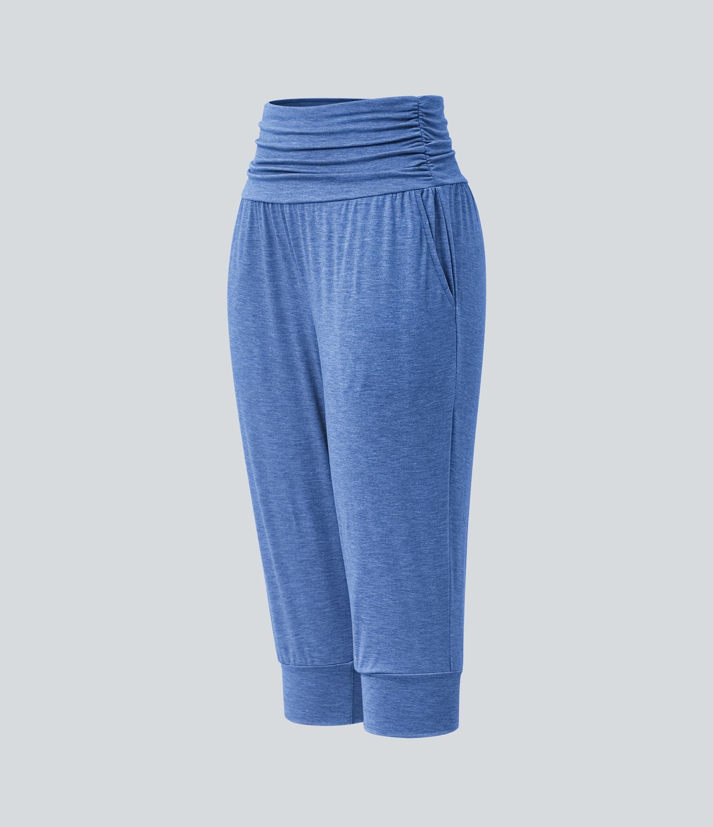 Jogging yoga corsaire chiné taille haute à fronces avec poches