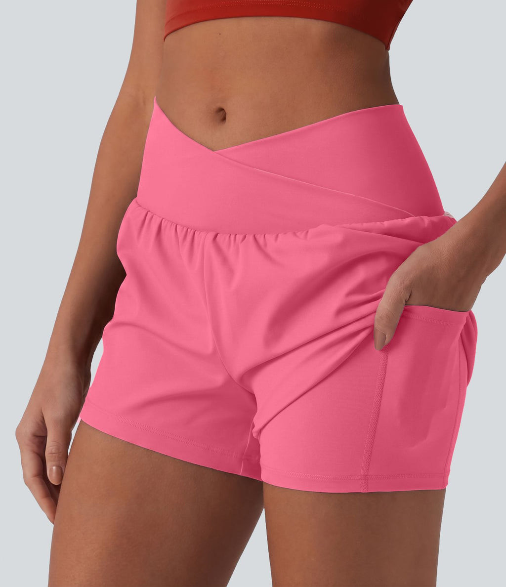 Short de yoga 2-en-1 SoftlyZero™ Airy croisé taille haute 7,5 cm effet frais InstantCool avec poches
