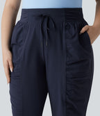 Jogging danse grande taille effet frais InstantCool à taille haute à cordon de serrage froncé et fuselé séchage rapide avec poches, protection solaire UPF40+