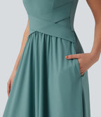 Robe maxi fluide dos nu, avec brassière intégrée et poches