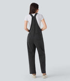 Salopette casual denim Halara Flex™ jambe droite maille extensible avec boutons et multiples poches