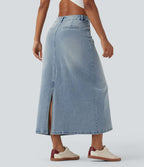 Jupe denim mi-longue Halara Flex™ évasée taille mi-haute mesh léopard contrastant avec poches