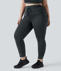 Legging yoga grande taille taille haute avec cordon de serrage à rayures avec poches
