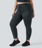 Legging yoga grande taille taille haute avec cordon de serrage à rayures avec poches