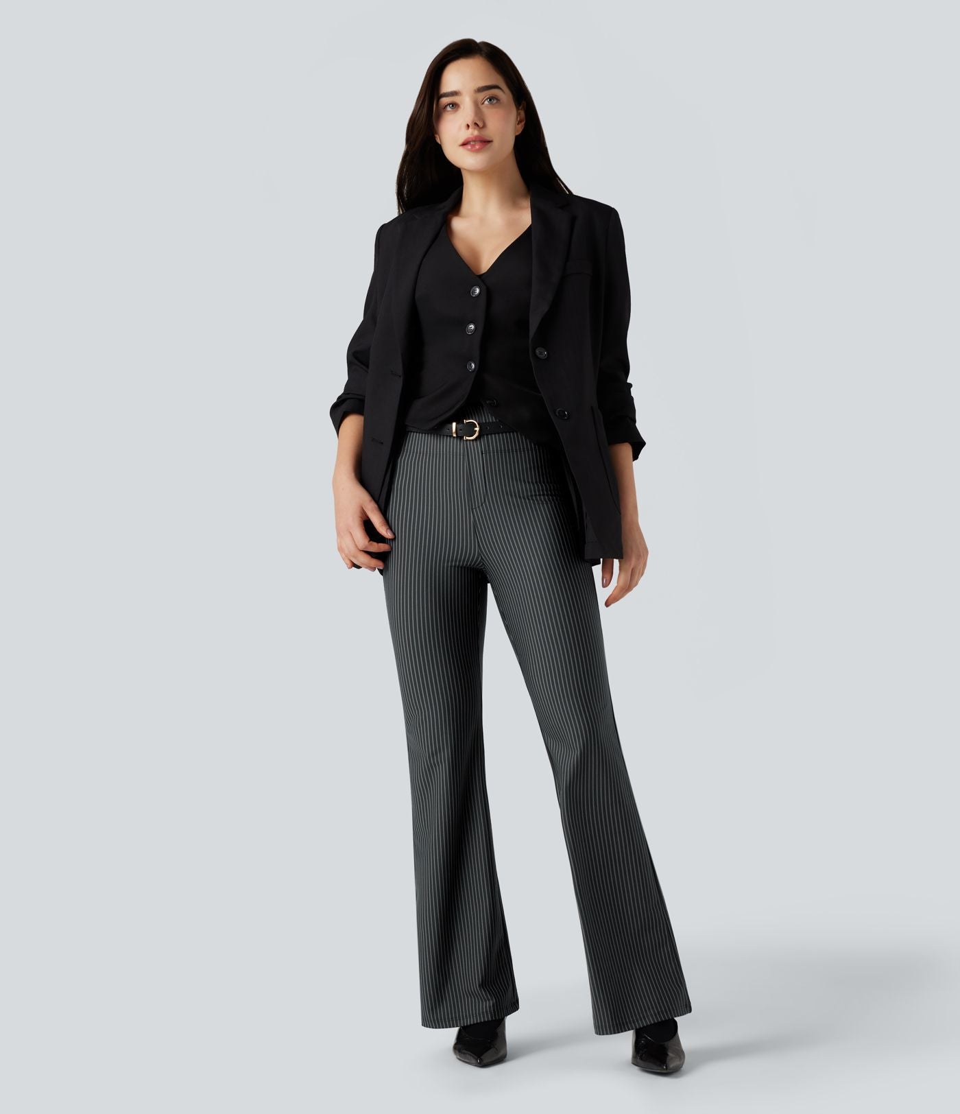 Pantalon de travail Halara Flex™ évasé à rayures, taille haute, avec poches