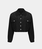 Veste Casual en Velours Côtelé à Boutons Poches Col Court