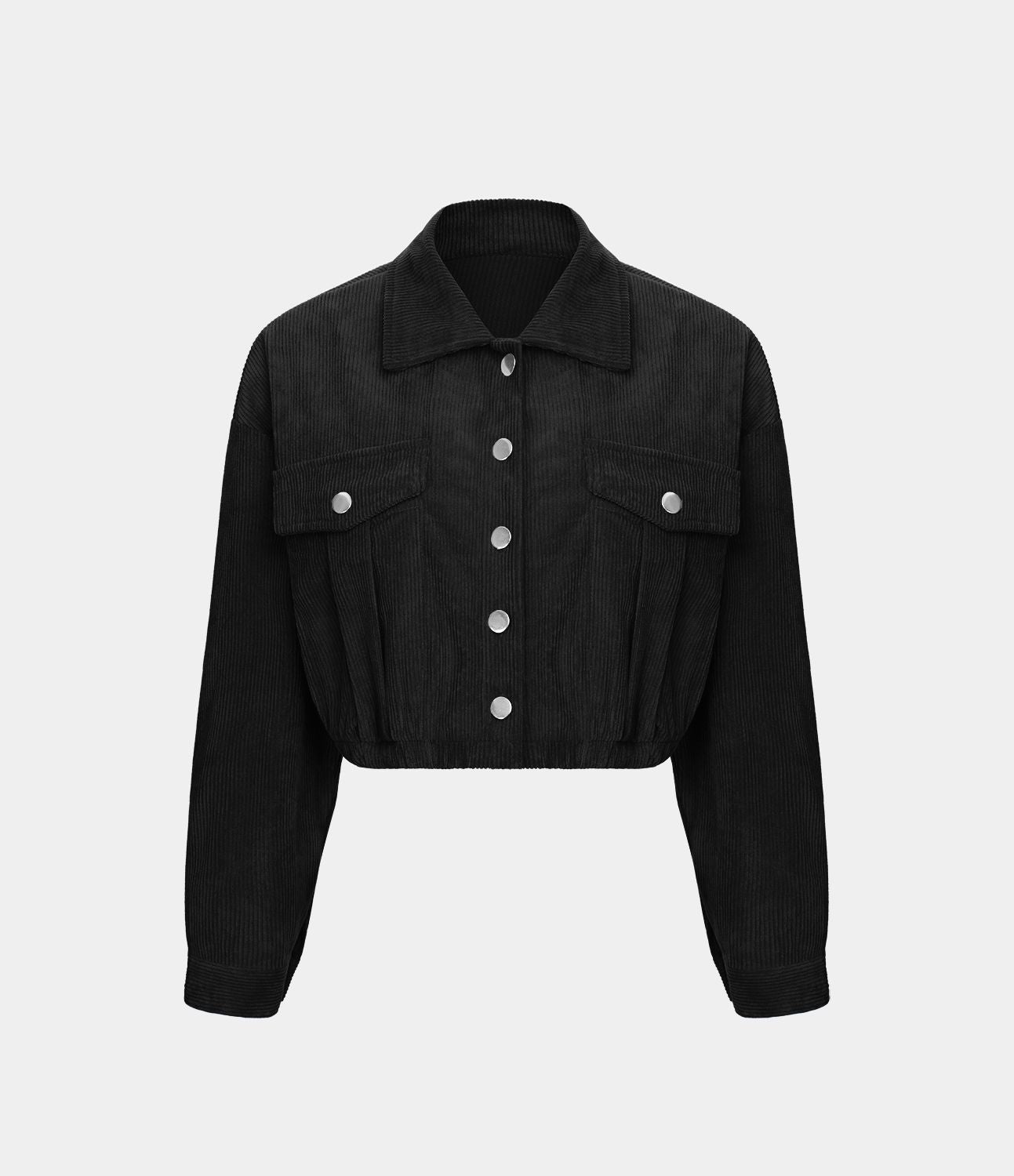 Veste Casual en Velours Côtelé à Boutons Poches Col Court