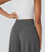 Pantalon décontracté super évasé taille haute avec ourlet à volants et poches