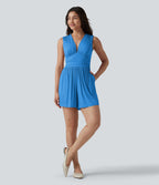 Combishort casual côtelé sans manches col V, fronces et soutien-gorge intégré, avec poches – Easy Peasy
