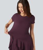 Robe mini décontractée SoftlyZero™ Airy col rond, manches courtes, ourlet à volants étagés, à effet frais InstantCool