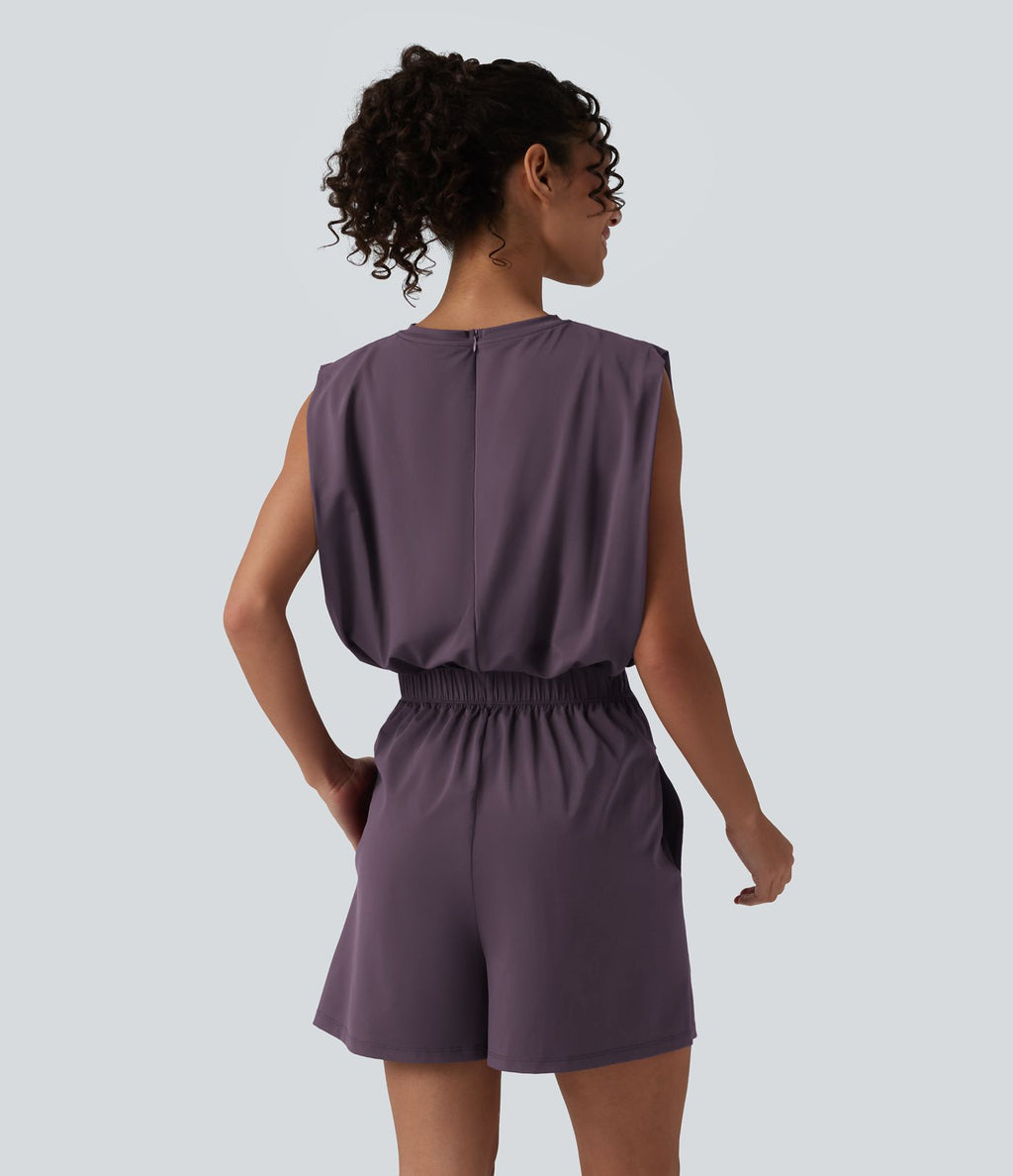 Combishort décontracté col rond sans manches effet frais InstantCool avec nœud frontal et poches, accès facile Easy Peasy, protection solaire UPF50+