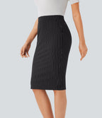 Jupe de travail moulante rayée taille haute avec poches et fentes effet frais InstantCool