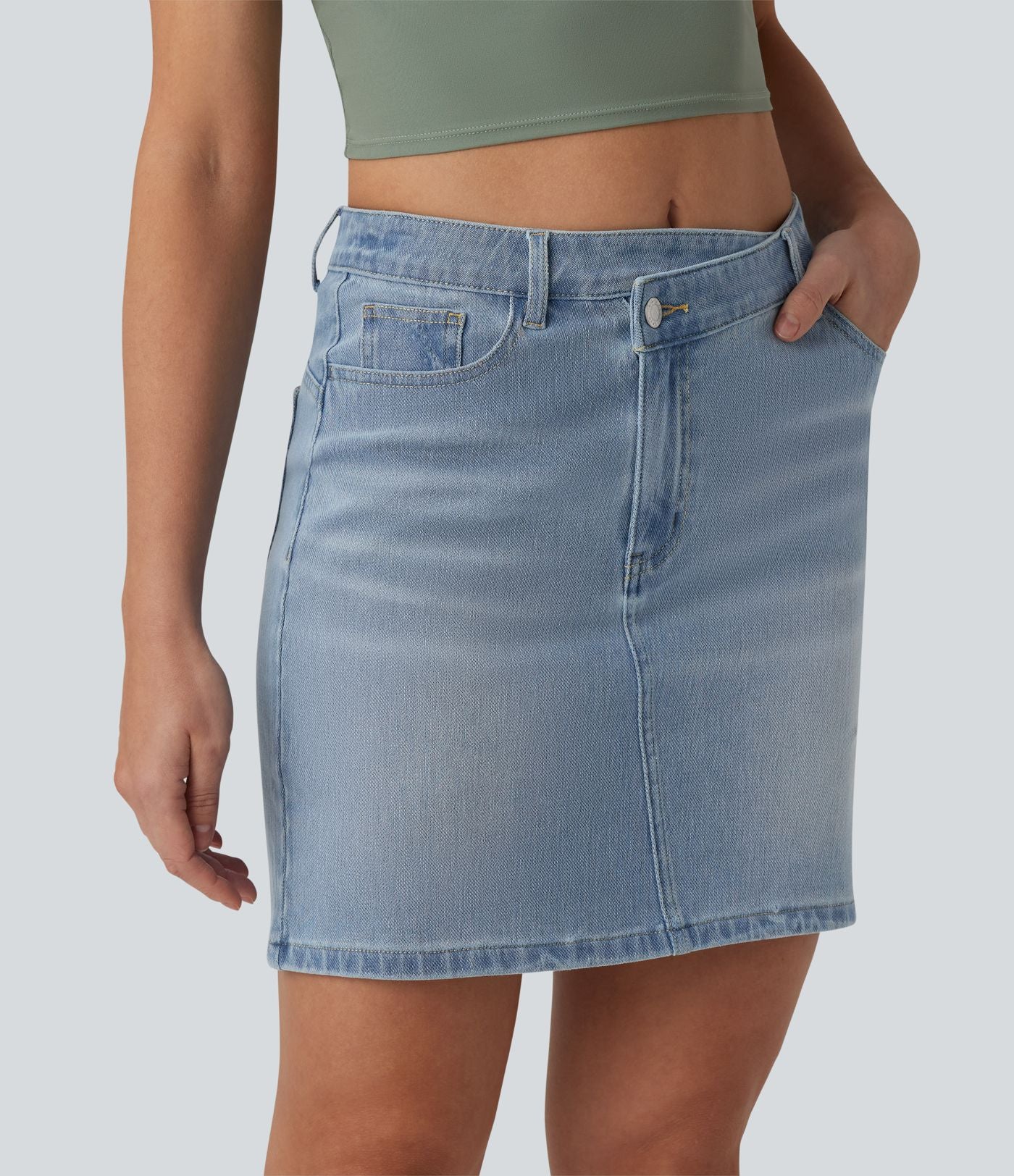 Jupe mini en jean Halara Flex™ casual taille mi-haute asymétrique avec poches