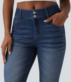 Halara Flex™ Jean skinny 7/8 casual taille mi-haute en lyocell drapé effet délavé, avec poches
