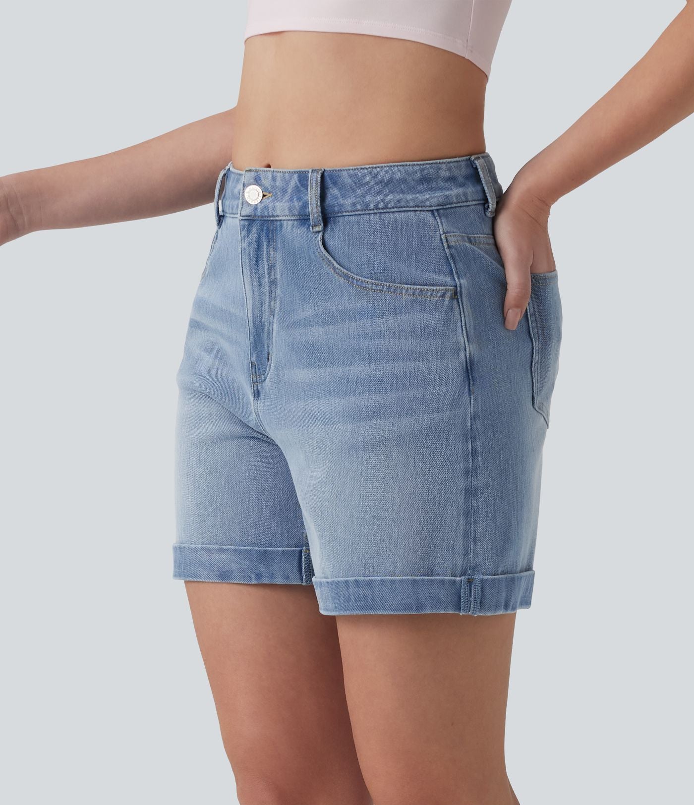 Halara Flex™ Short en denim taille mi-haute ourlet retroussé 12,5 cm avec poches