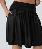 Jupe grande taille fluide froncée taille haute avec poches