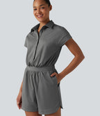 Combinaison short casual à manches courtes rayée avec poches — Édition Easy Peasy