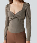 T-shirt tailleur pied-de-poule col Queen Anne manches longues