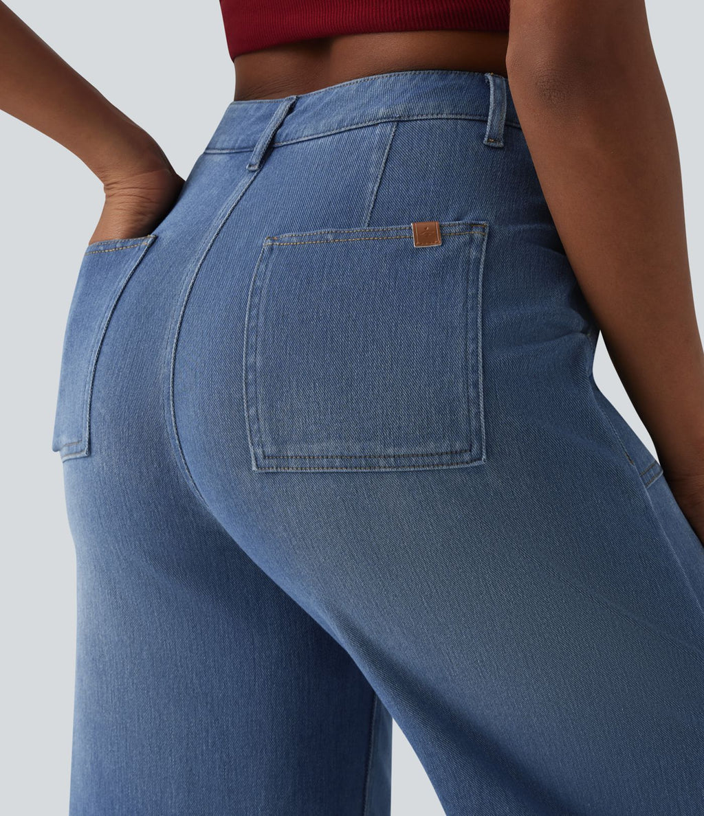 Jean large 7/8 casual Halara Flex™ taille haute ventre plat avec poches