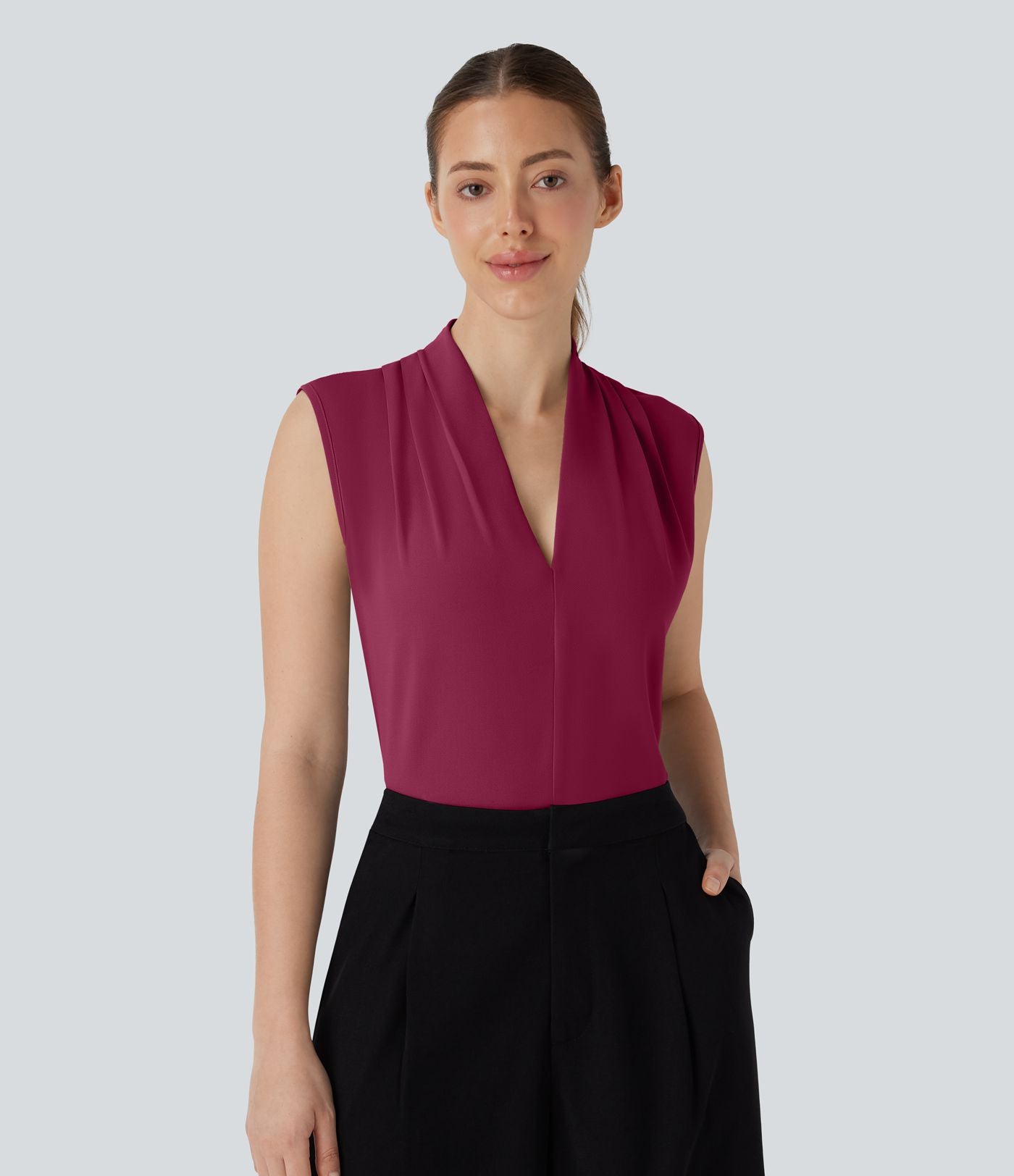Blouse sans manches col V pour le bureau