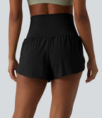 Breezeful™ Short de sport 2 en 1 taille très haute rabattable ourlet croisé à séchage rapide avec poches