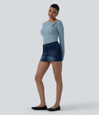 Haut casual asymétrique manches longues froncé