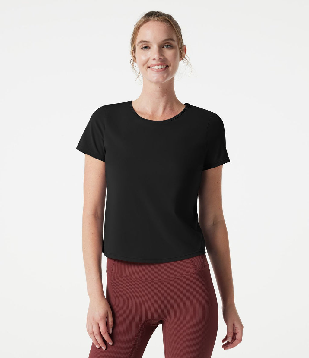 Haut de yoga col rond manches courtes avec brassière intégrée effet frais InstantCool séchage rapide, protection solaire UPF50+