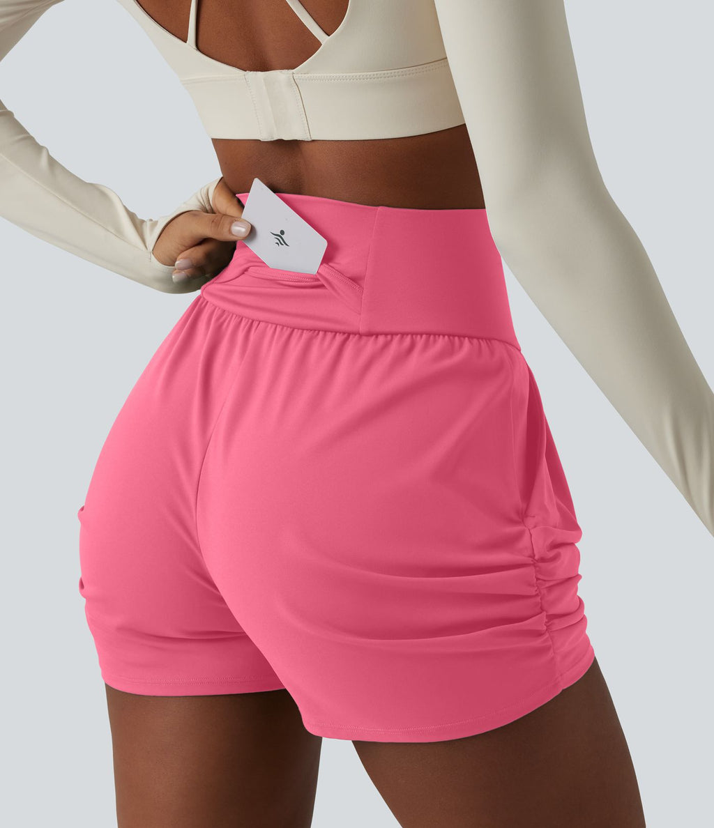 Short de yoga SoftlyZero™ Airy taille haute froncé effet frais InstantCool 7,5 cm avec poches