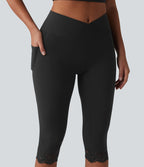 SoftlyZero™ Legging corsaire de yoga croisé taille haute avec dentelle contrastée et poches - UPF50+