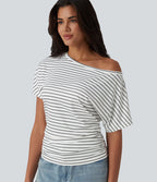T-shirt casual une épaule manches courtes à rayures