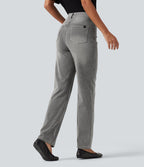 Jean droit Halara Flex™ à taille haute, poches multiples, effet délavé et tissu extensible