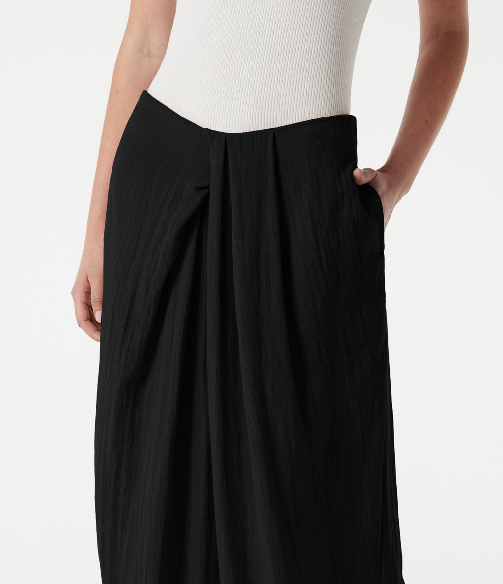 Pantalon ample décontracté effet lin, taille moyenne, à poches