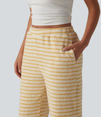 Pantalon de détente large en flanelle rayée taille haute avec poches