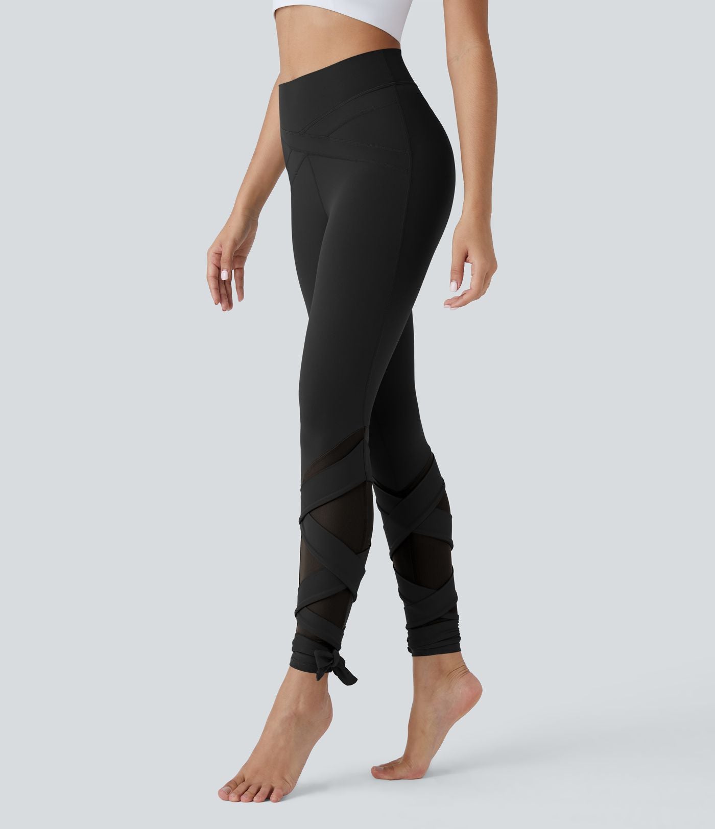 Softlyzero™ Legging Taille Haute Empiècement en Maille Contrastante Lacets Croisés Longueur 7/8