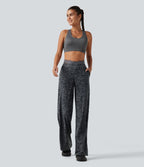 Pantalon de yoga droit taille haute Halara UltraSculpt™ léopard avec dentelle contrastée et poches