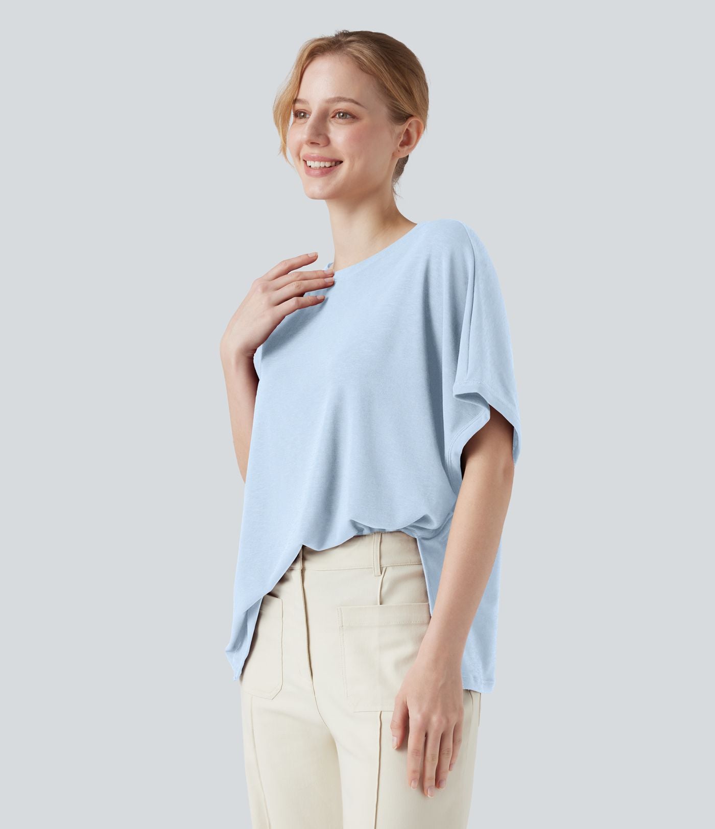 T-shirt col rond manches chauve-souris coupe décontractée