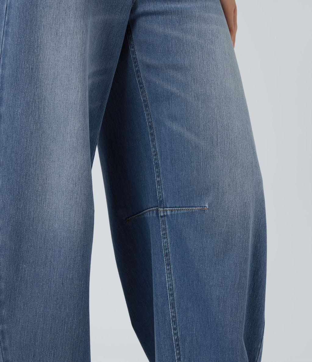 Jean Barrel Halara Flex™ asymétrique délavé taille mi-haute avec poches