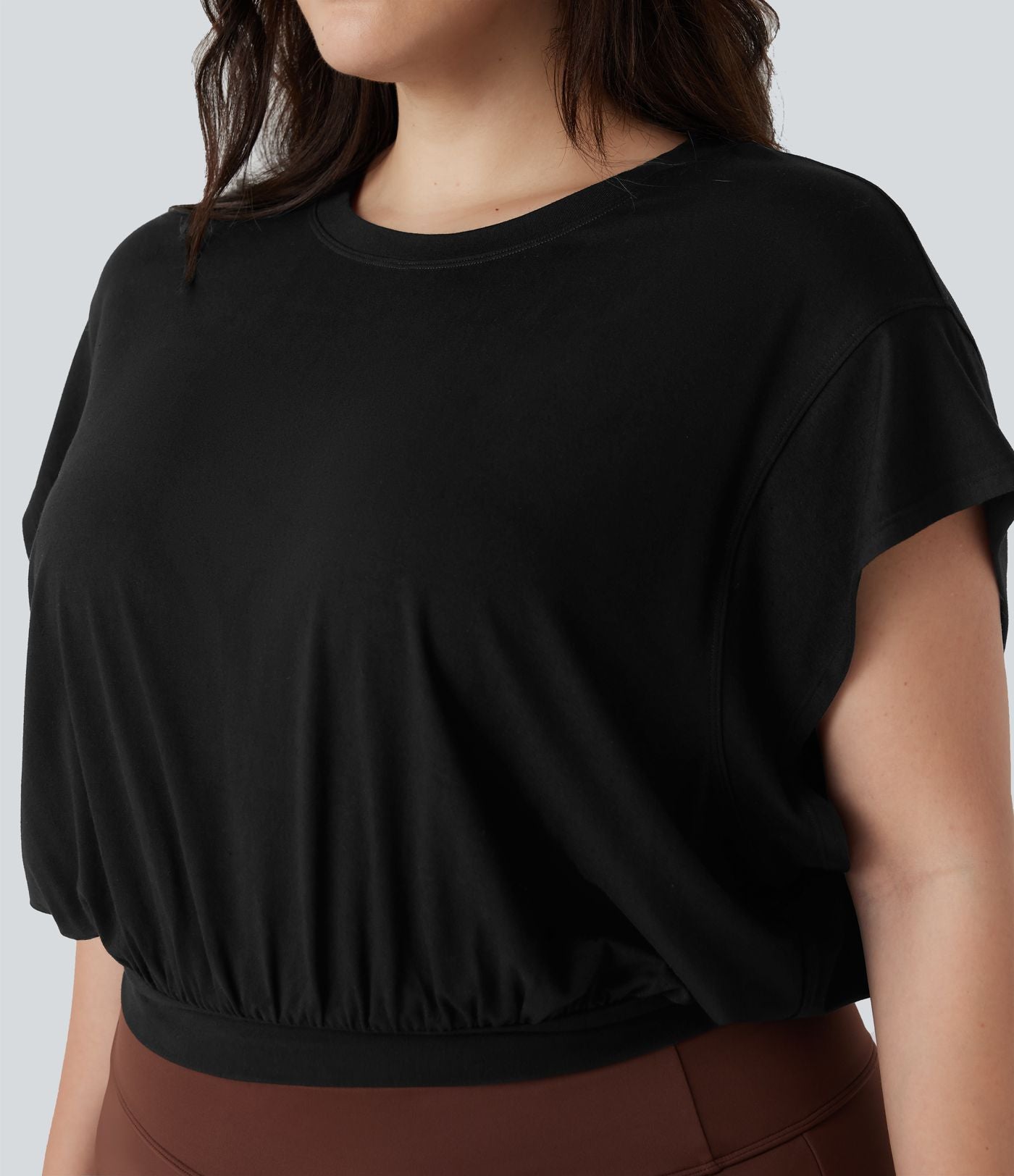 T-shirt de travail grande taille à col rond et manches courtes chauve-souris