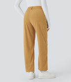 Pantalon en velours côtelé décontracté taille moyenne avec poches latérales