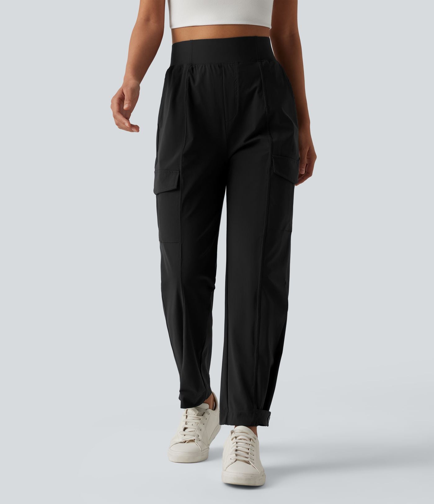 Pantalon cargo décontracté effet frais InstantCool séchage rapide taille haute à ourlet ajustable avec poches, protection solaire UPF40+