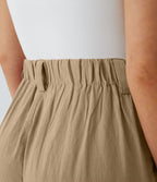 Pantalon Fluide Large Taille Haute Poches Latérales Palazzo Solide Casual Linen-Feel