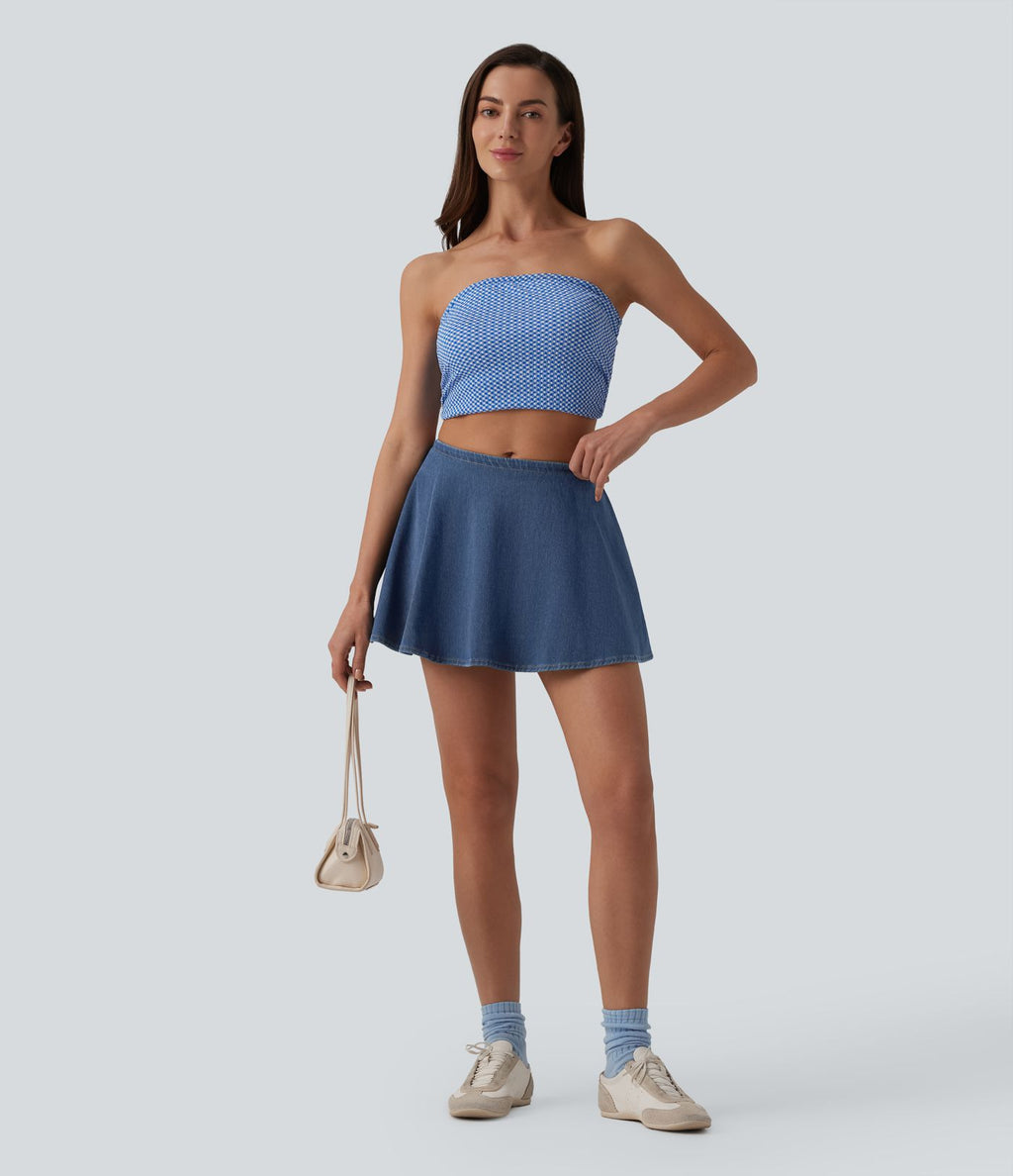 Halara Flex™ Jupe-short casual en jean trapèze taille mi-haute
