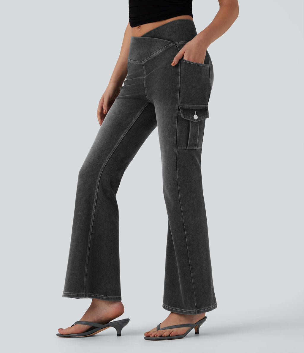 Legging denim bootcut croisé Halara Flex™ taille mi-haute avec poches