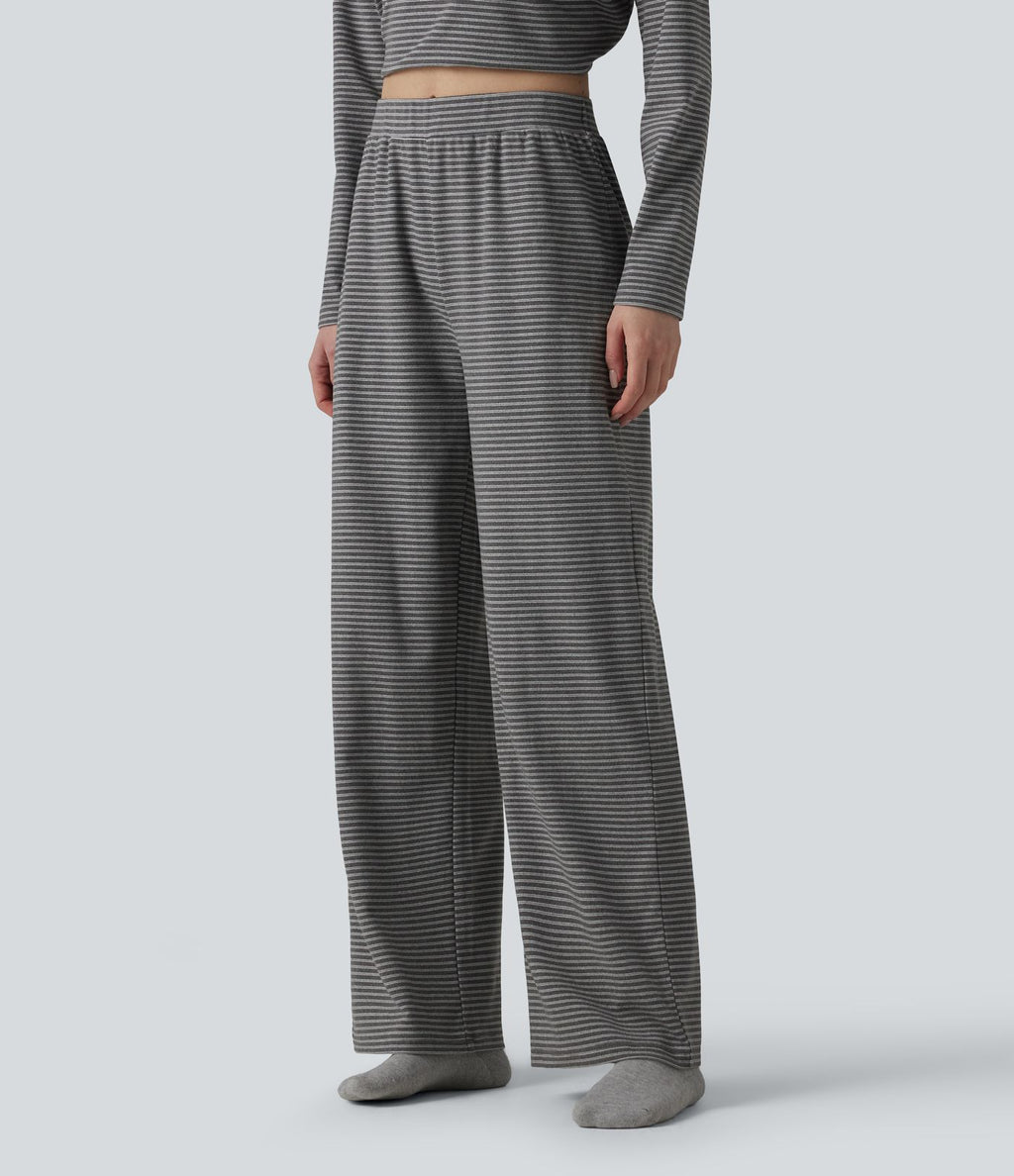 Pantalon de détente large rayé taille haute