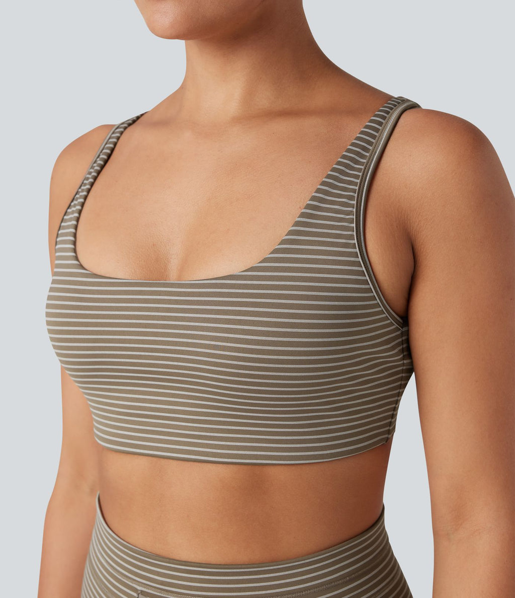 Brassière de sport yoga soutien léger col U à découpes rayé bonnets A-C