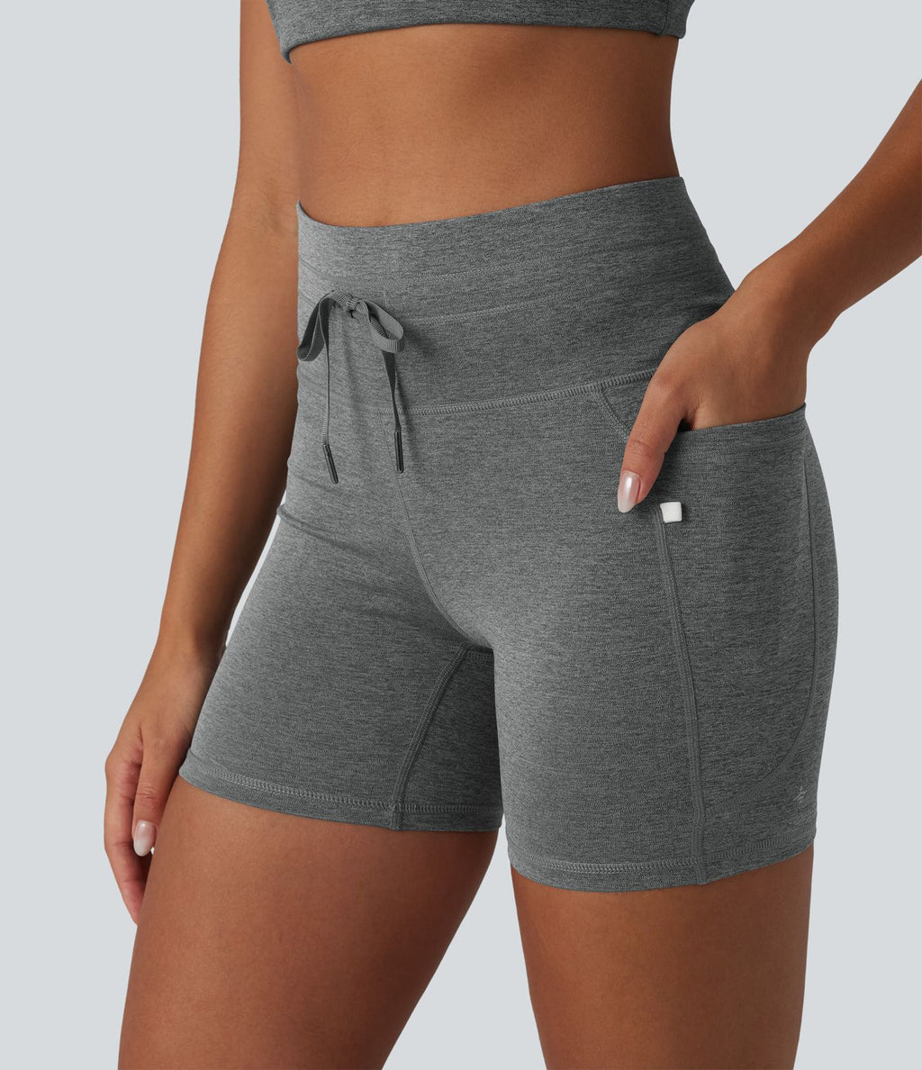 Short cycliste de yoga Halara UltraSculpt™ chiné, taille haute, cordon de serrage, séchage rapide, 12,5 cm, avec poches