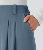 Pantalon Tailleur Large Fluide Halara Flex™ Gaufré Taille Haute Poches Latérales