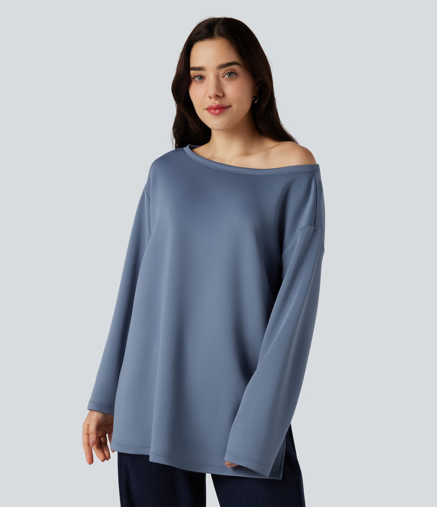 Sweat-shirt col bateau manches longues coupe décontractée