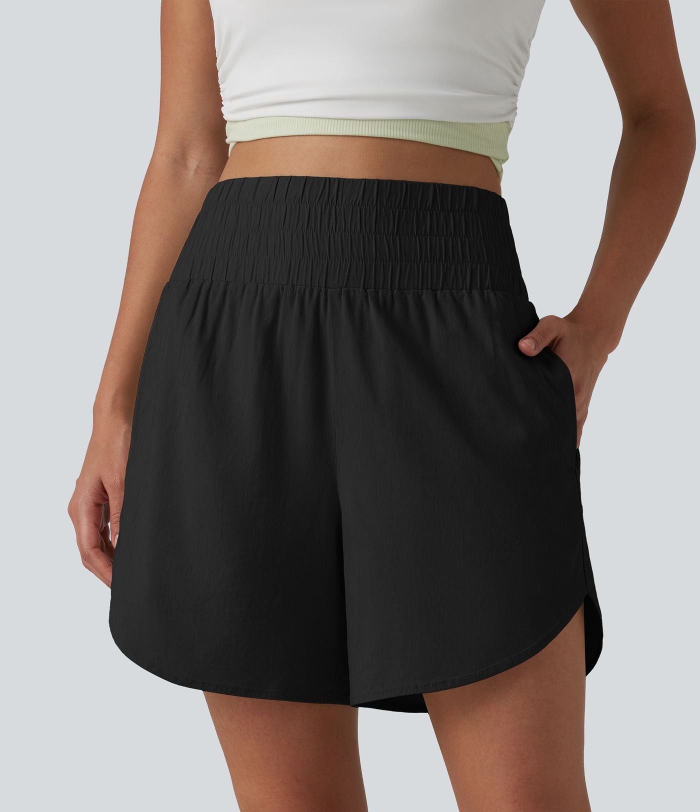 Short décontracté en lin extensible taille haute ourlet arrondi 12,5 cm avec poches