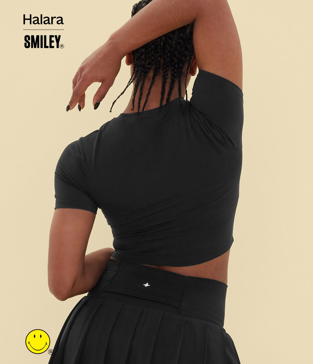 T-shirt casual cropped ajusté froncé Halara X Smiley® Halara UltraSculpt™ col rond à manches courtes